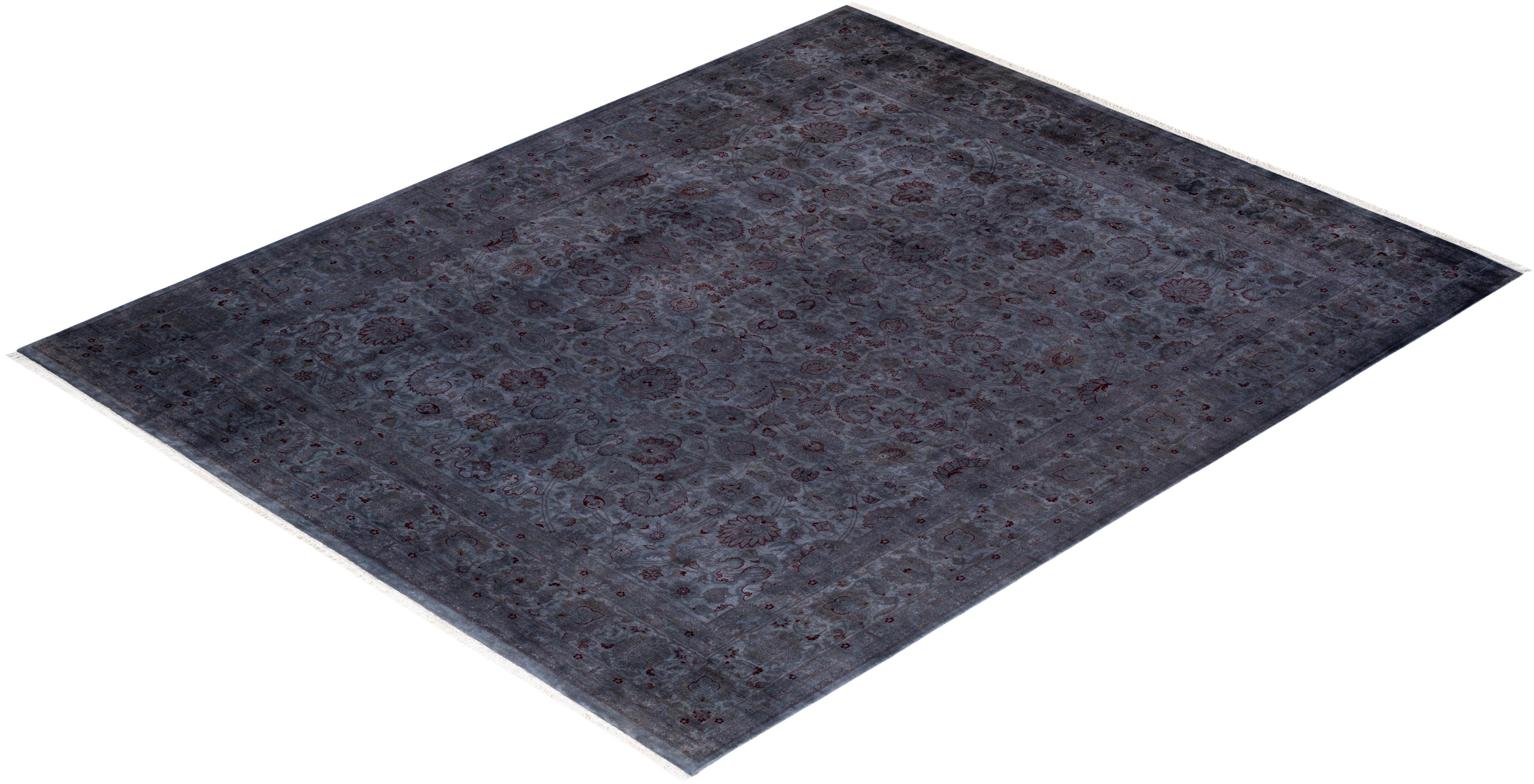 Overdyed Hand Knotted Wool Light Gray Area Rug For Sale 3
