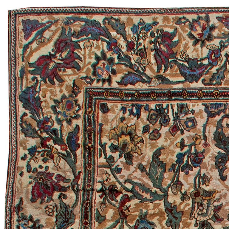 Oversized Antique Indian Bold Botanic Handmade Wool Carpet For Sale at