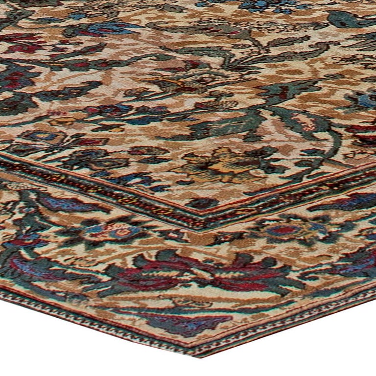 Oversized Antique Indian Bold Botanic Handmade Wool Carpet For Sale at