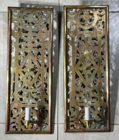 One Of A Kind  Pair of Antique Brass Electrified Wall Sconces - Art Deco Style