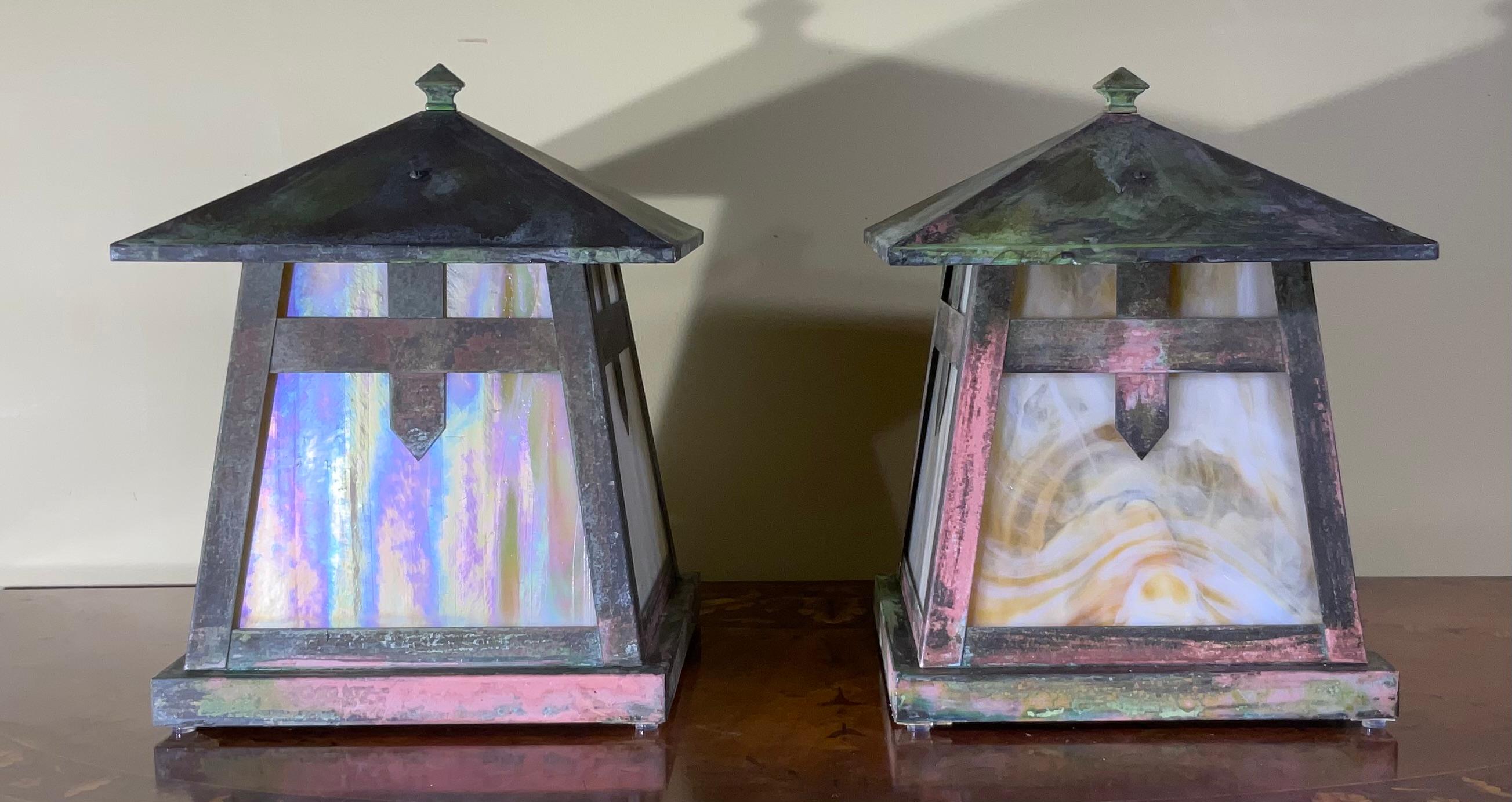 One of a Kind Pair of Art and Craft Copper Table Lamp For Sale 2