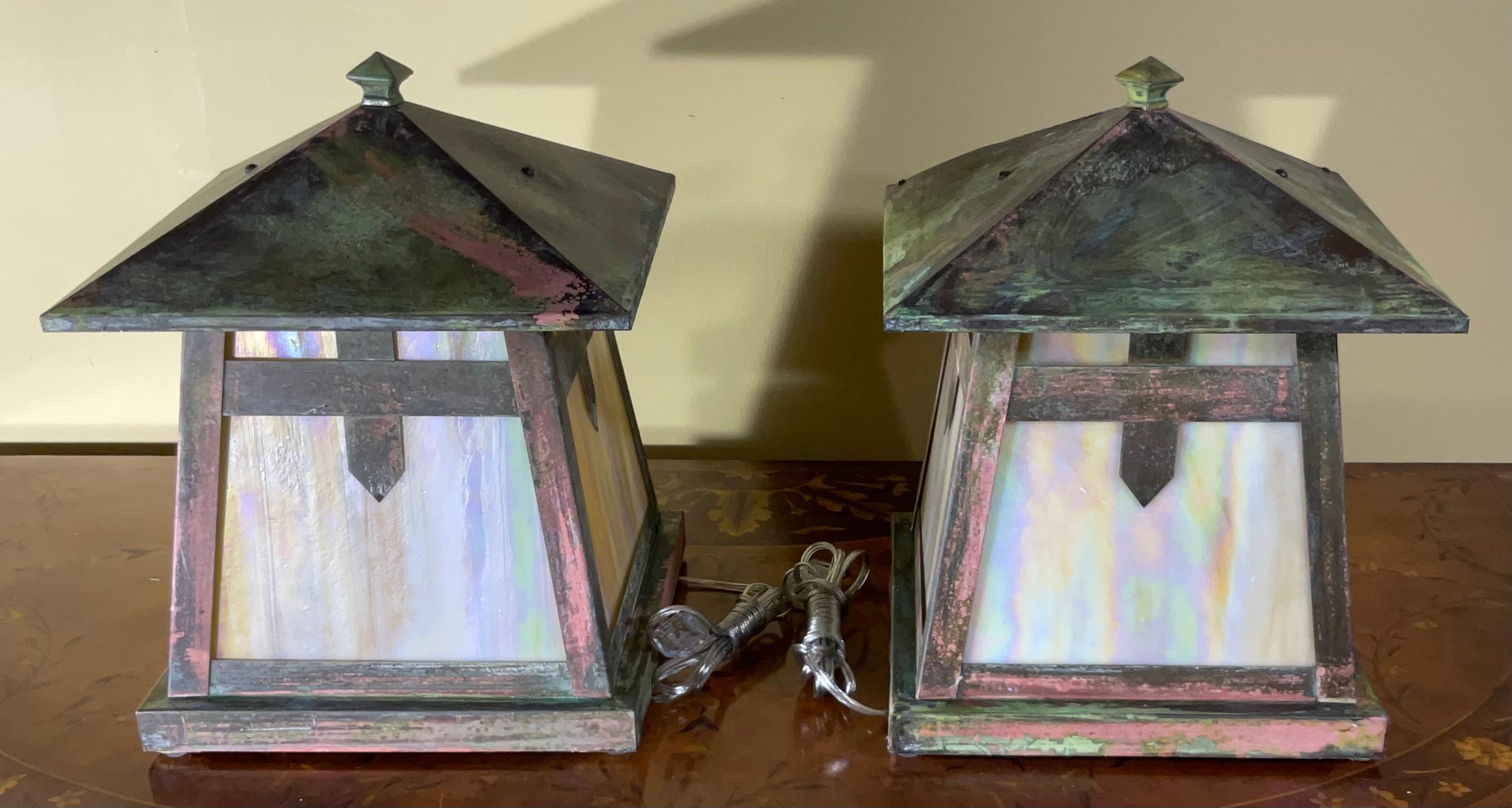 One of a Kind Pair of Art and Craft Copper Table Lamp For Sale 3