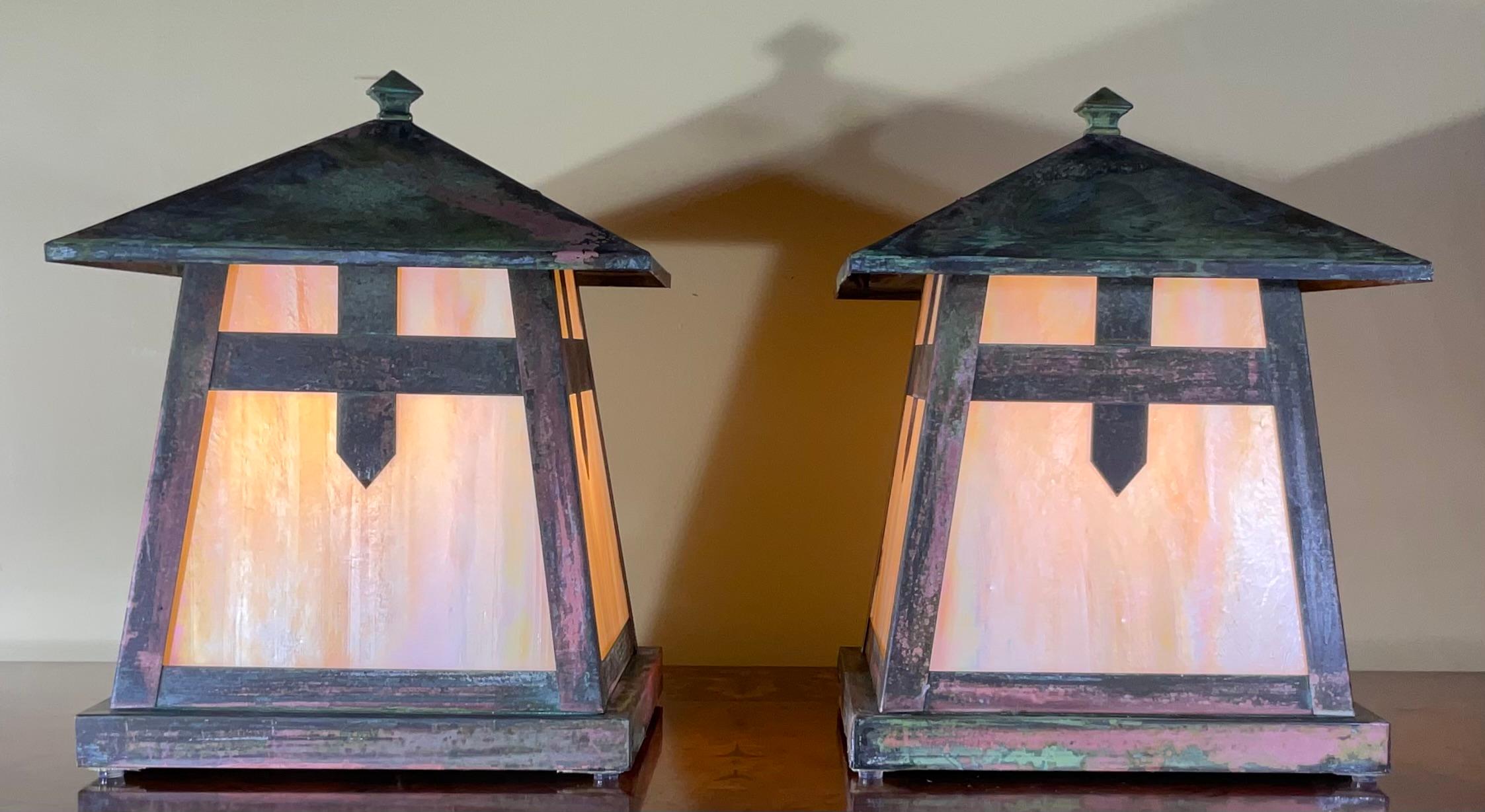 One of a Kind Pair of Art and Craft Copper Table Lamp For Sale 5