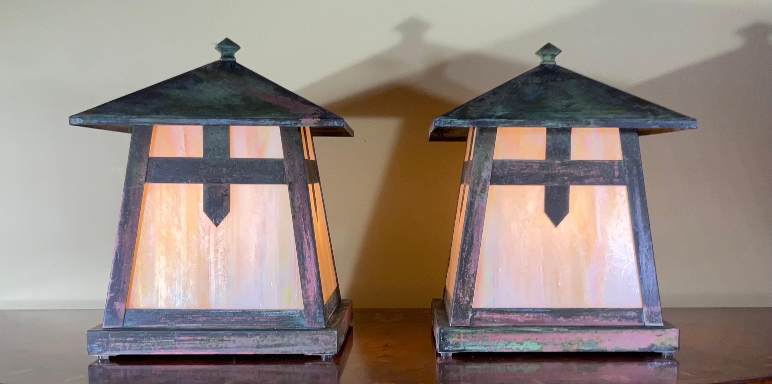 One of a Kind Pair of Art and Craft Copper Table Lamp For Sale 6