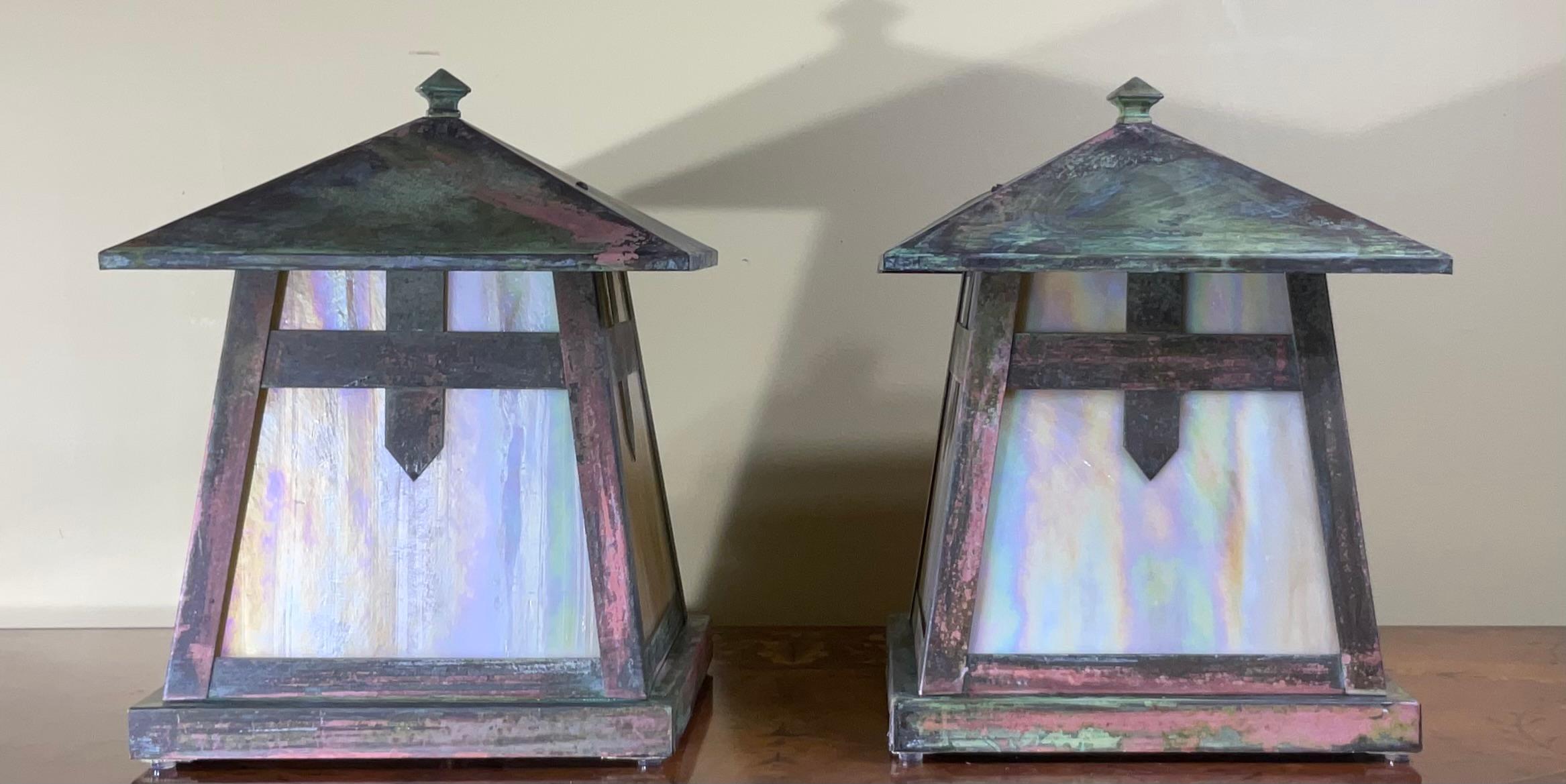 Arts and Crafts One of a Kind Pair of Art and Craft Copper Table Lamp For Sale