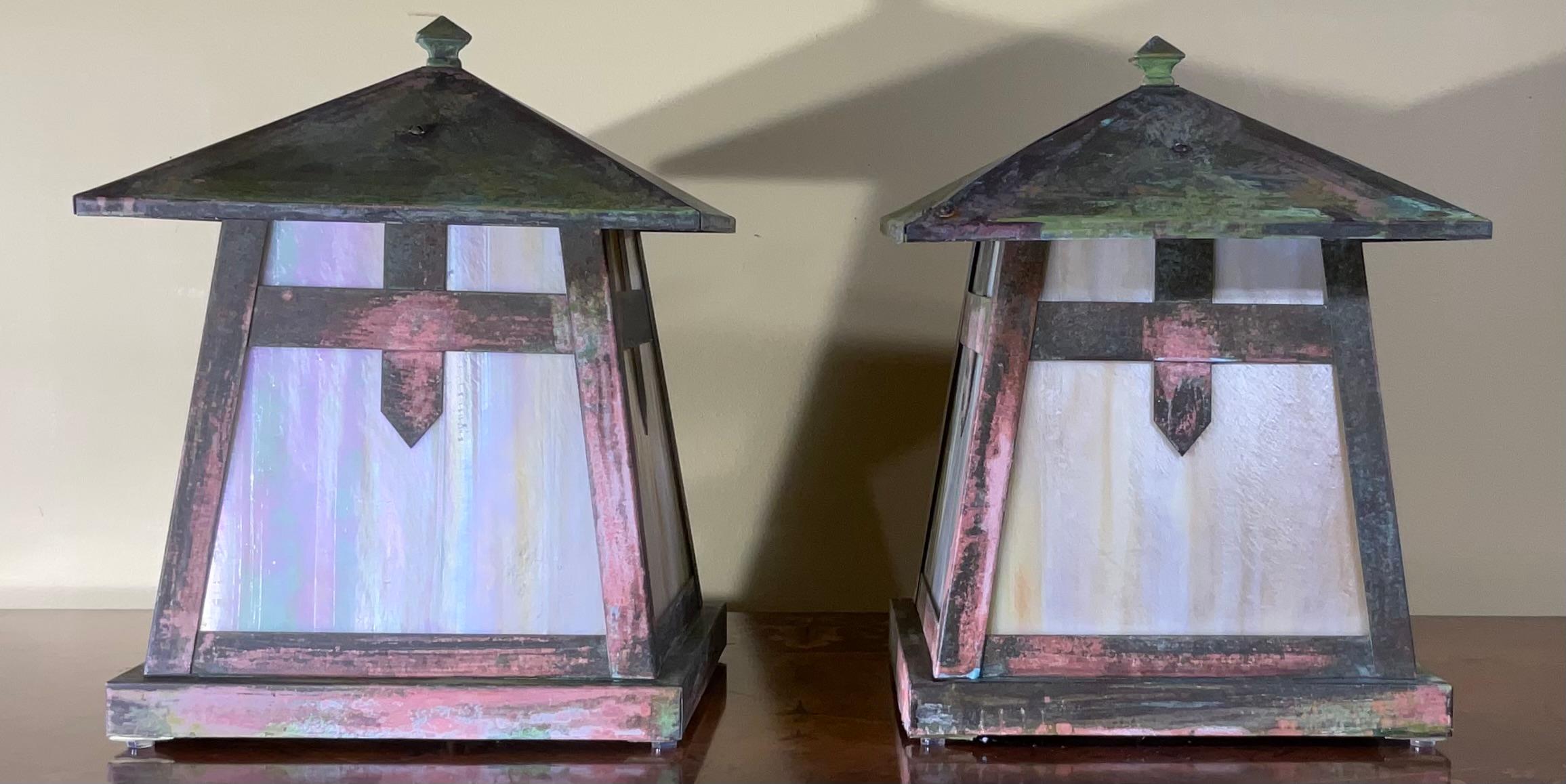 Hand-Crafted One of a Kind Pair of Art and Craft Copper Table Lamp For Sale