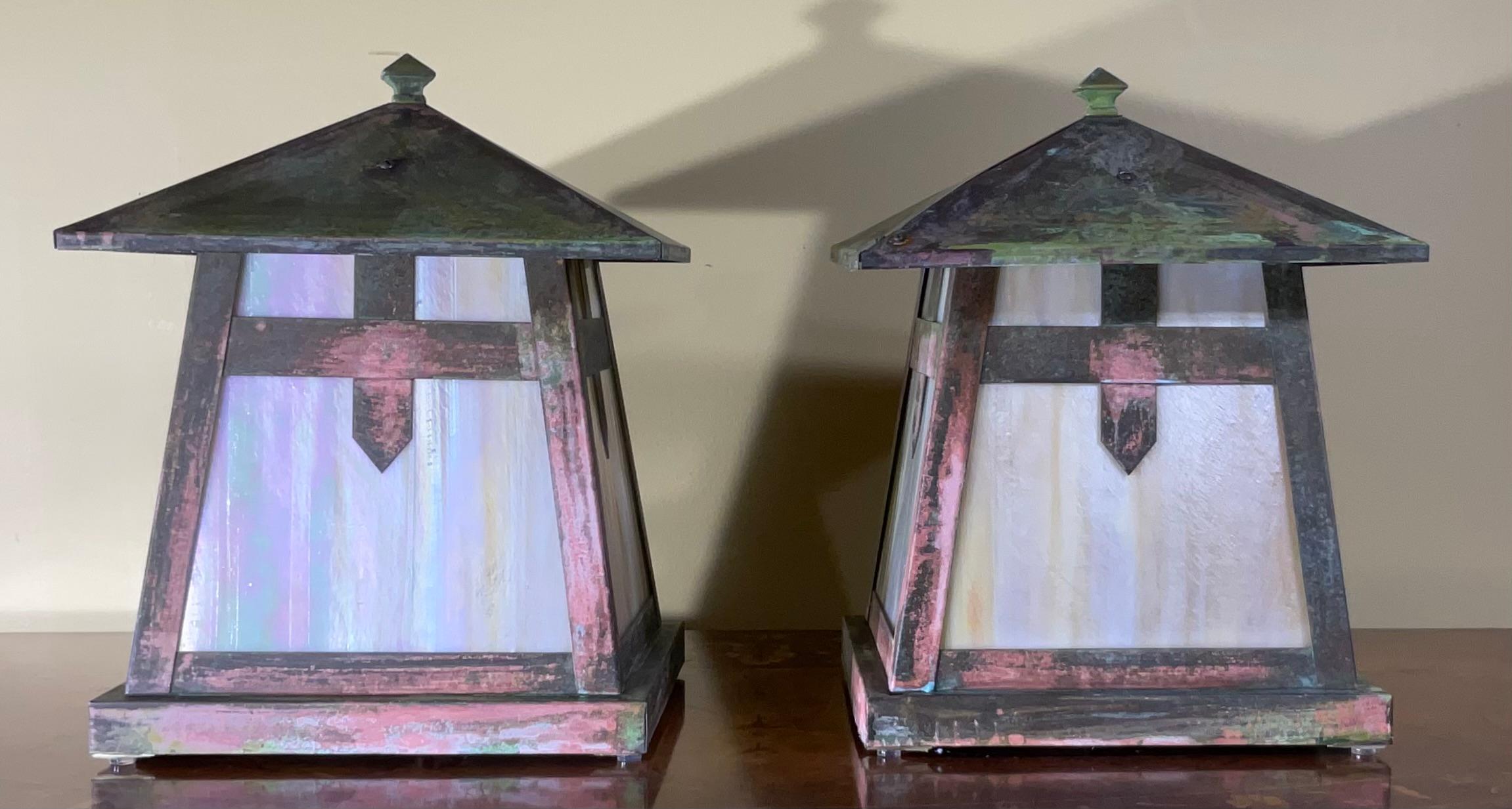 One of a Kind Pair of Art and Craft Copper Table Lamp In Good Condition For Sale In Delray Beach, FL