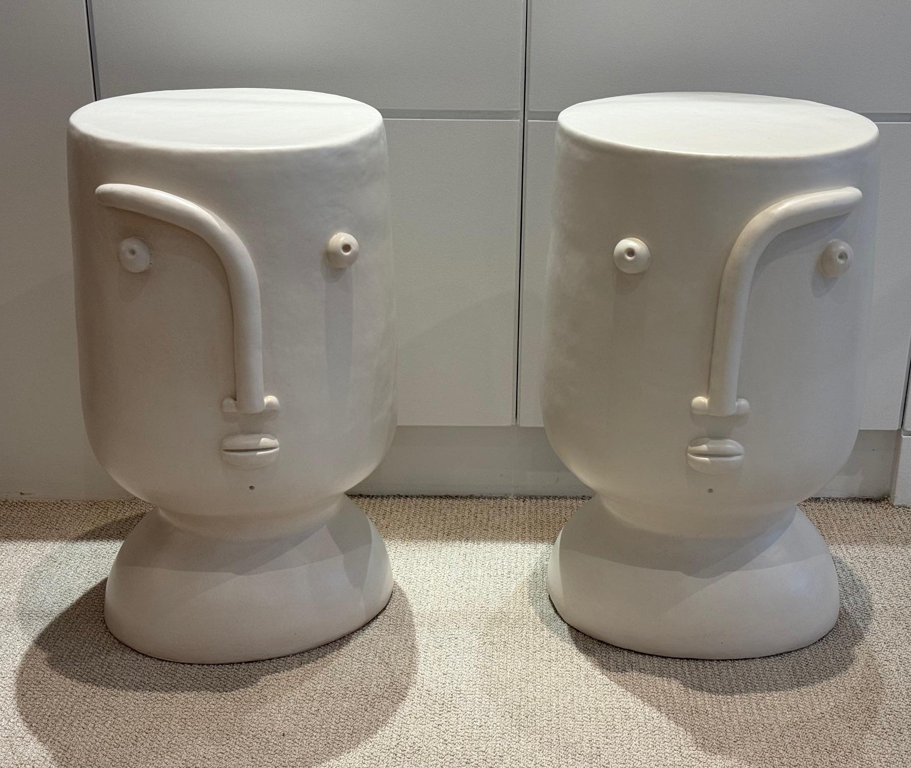 Hand-sculpted ceramic Stools / Tables / Sculptures with stylized face, stoneware with white enamel.
One of a kind handmade pieces signed by the French ceramicists Dalo, 2024.



 