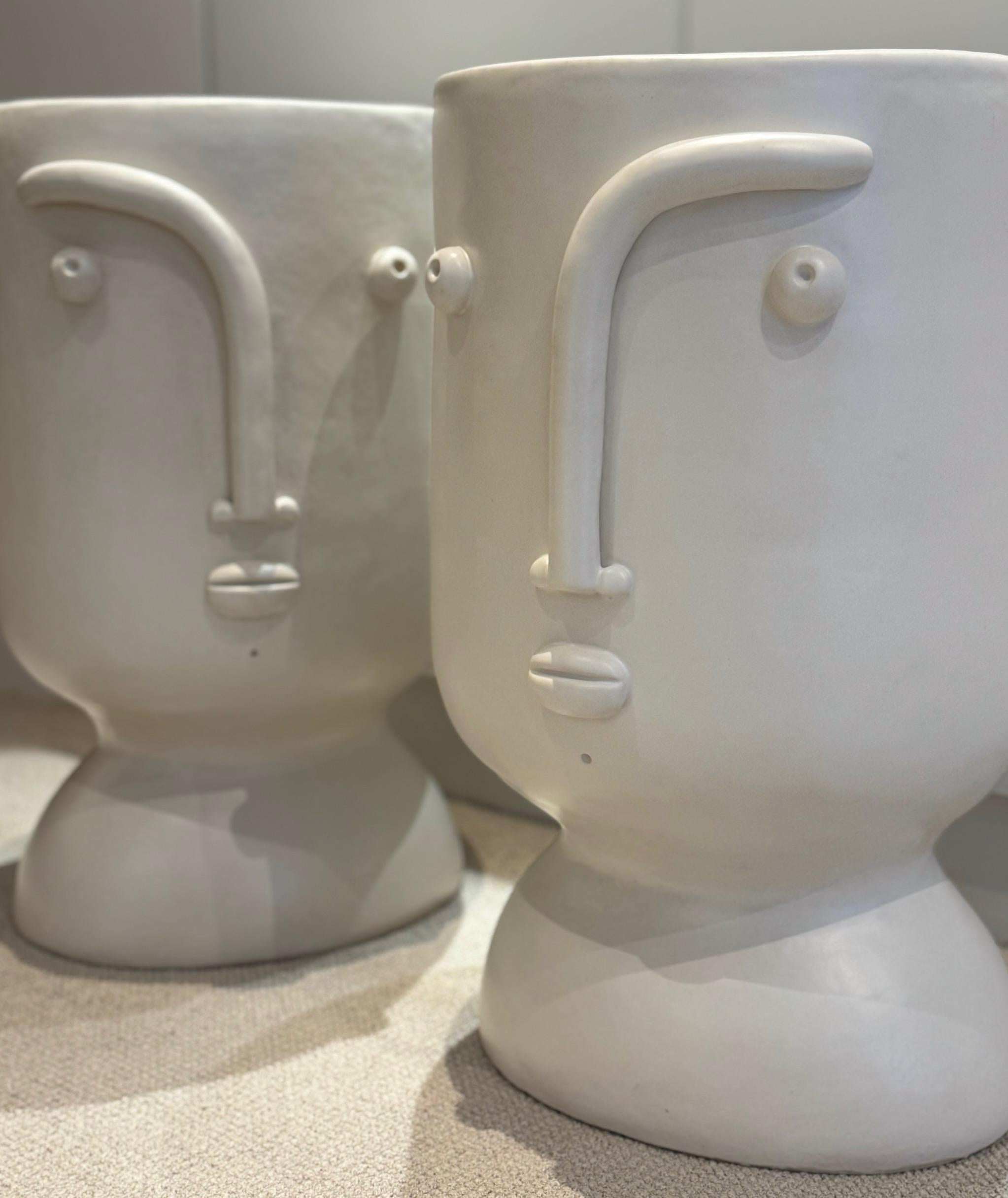 French One of a Kind Pair of Ceramic Stools or Side TablescSigned by Dalo