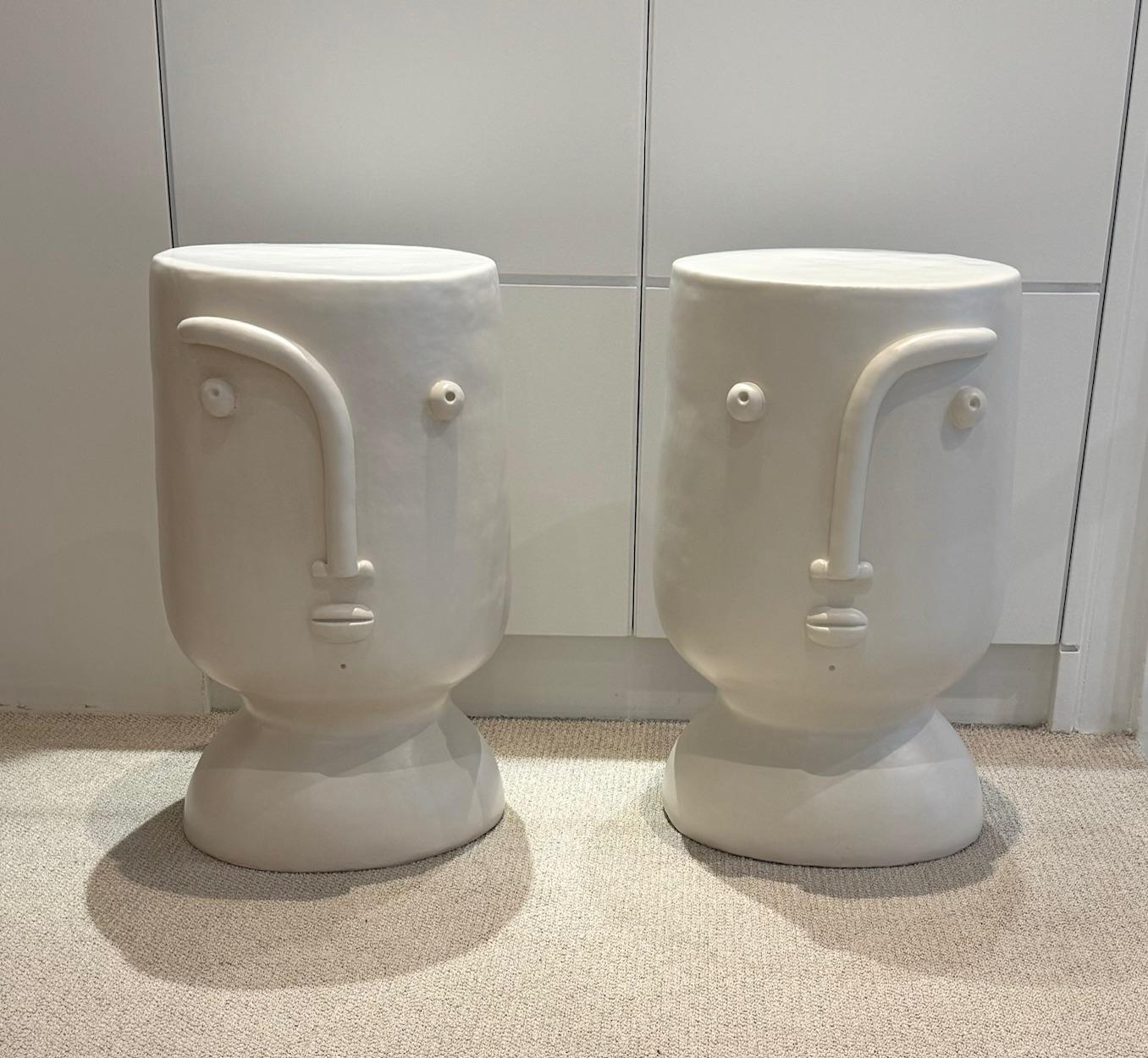One of a Kind Pair of Ceramic Stools or Side TablescSigned by Dalo In Excellent Condition In Paris, FR
