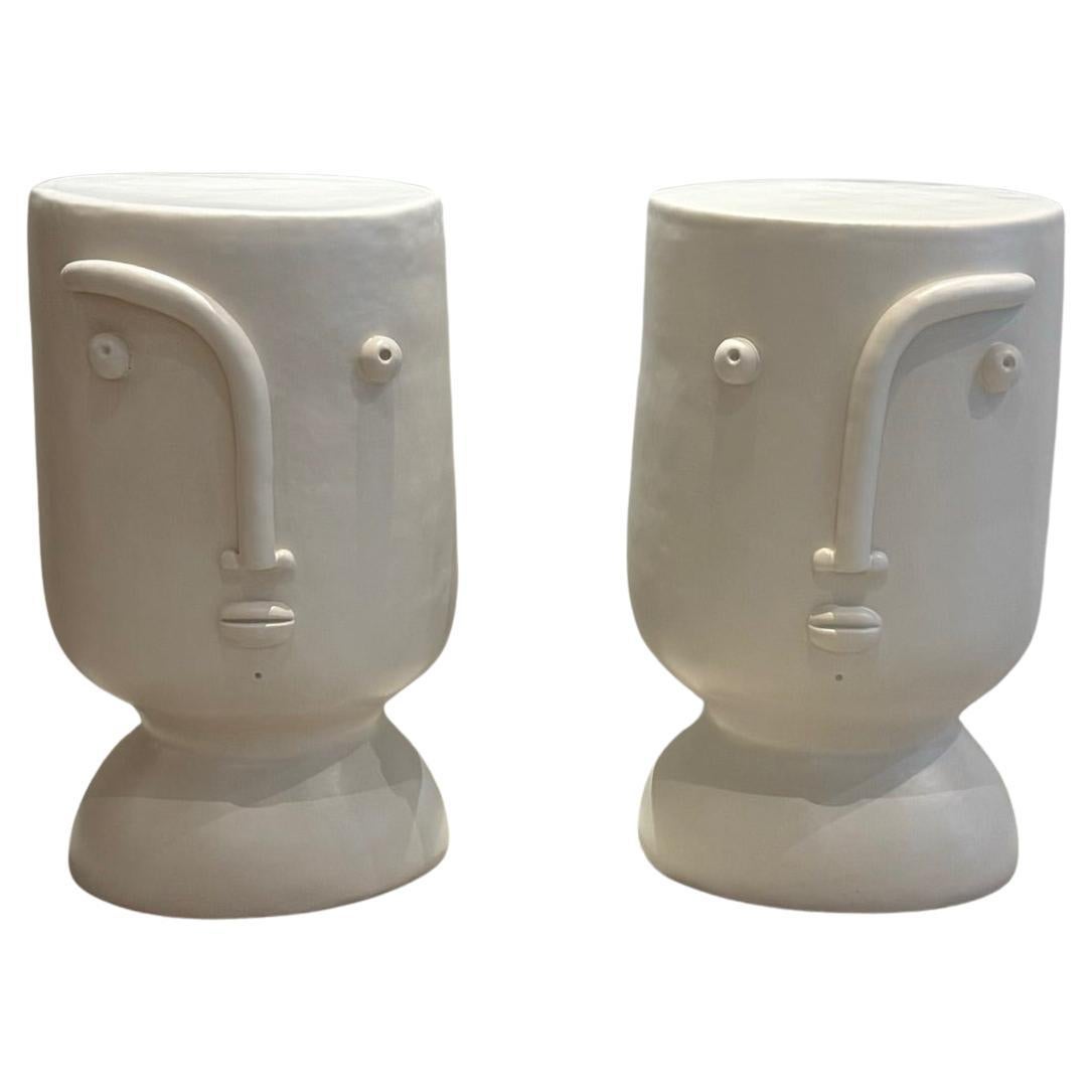 One of a Kind Pair of Ceramic Stools or Side TablescSigned by Dalo