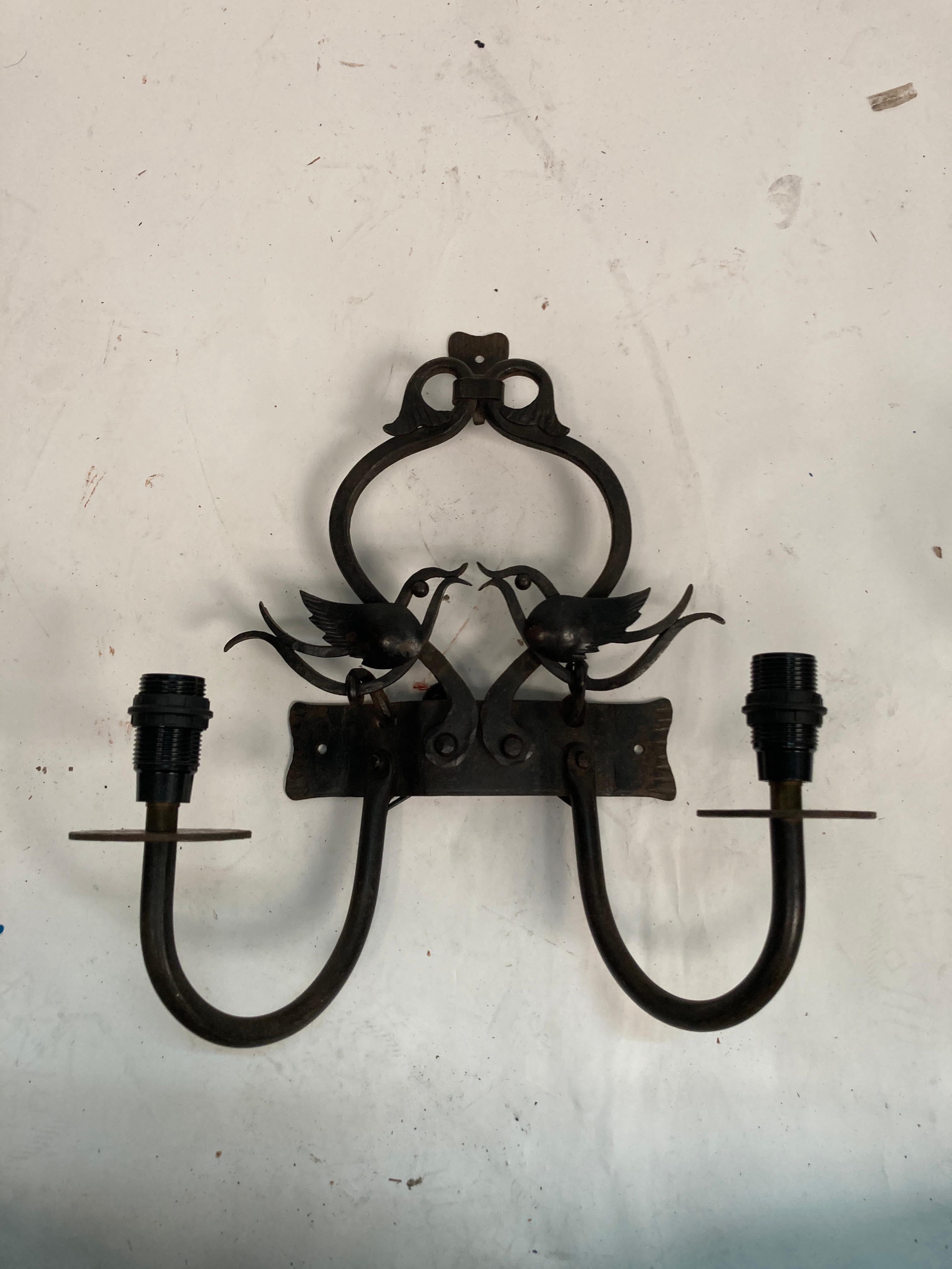 French One of a kind pair of craftwork wall sconces  For Sale