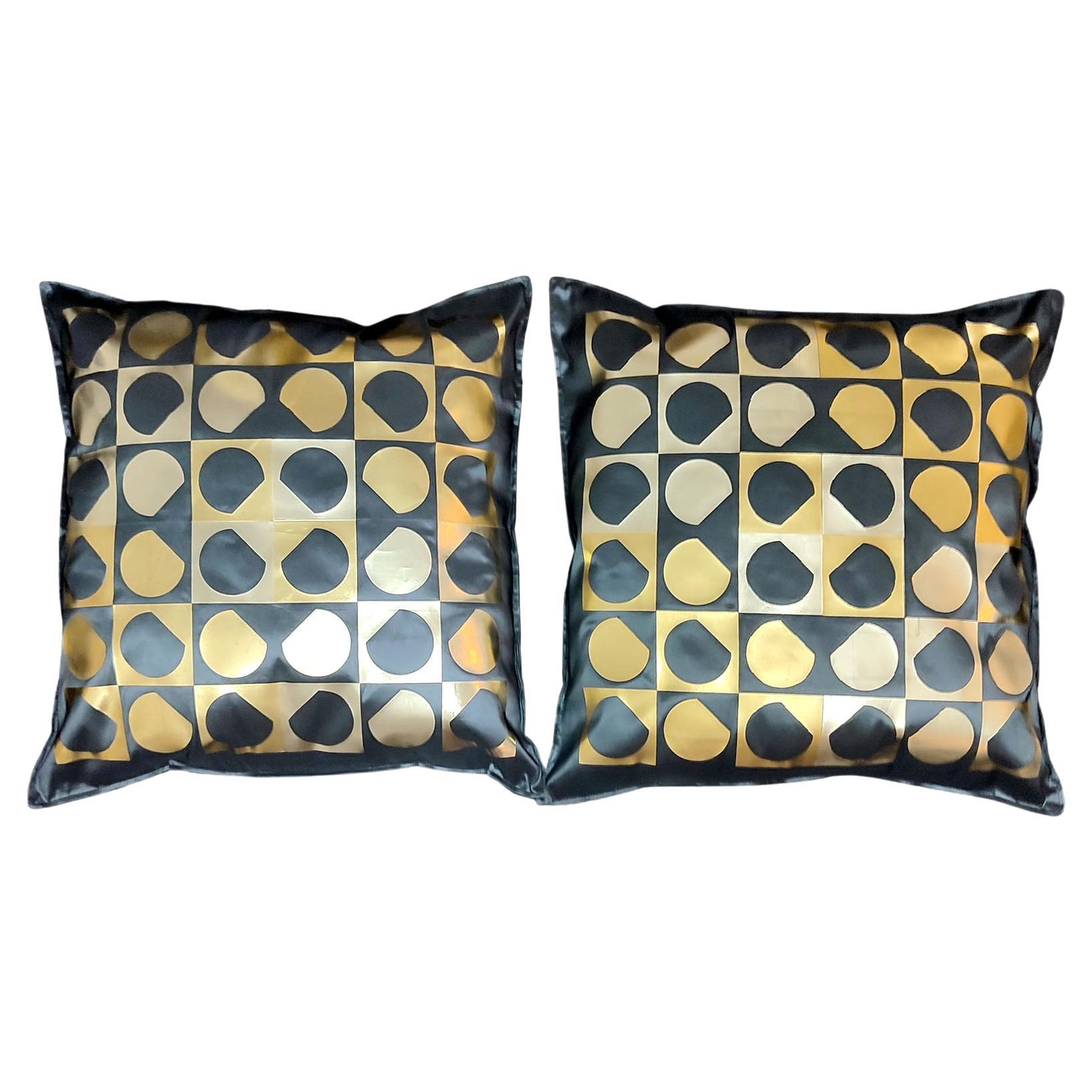 One of a Kind Pair of Pillows, Throw Pillows, Philosophy Pillows "Vasarely V" For Sale