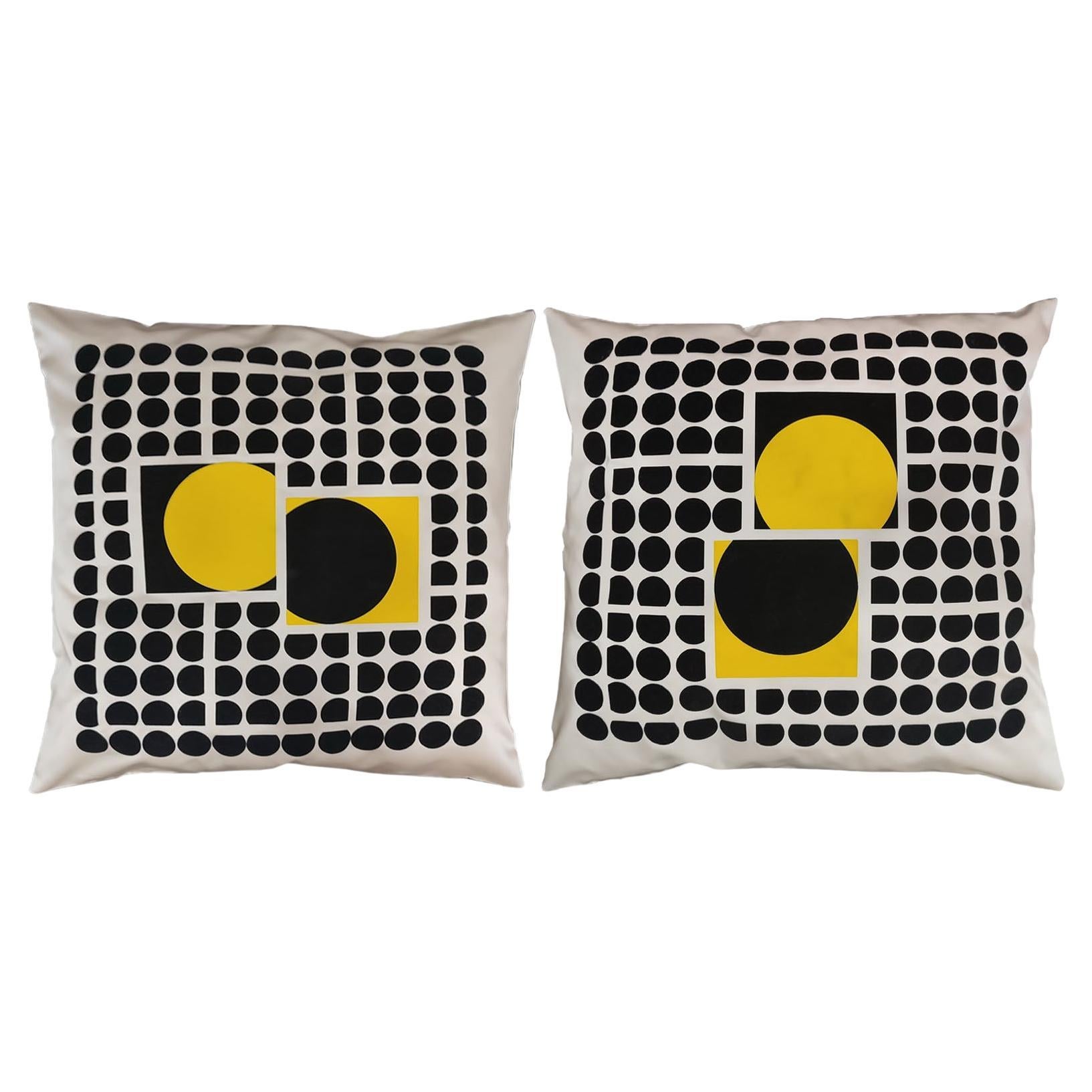 One of a Kind Pair of Pillows, Throw Pillows, Philosophy Pillows "Vasarely VI" For Sale