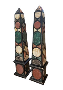 Pair of Large Italian Grand Tour Specimen Marble Obelisks
