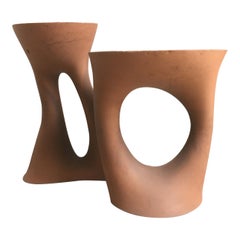 One of a Kind Pair of Terracotta Color Kreten Side Tables from Souda, in Stock