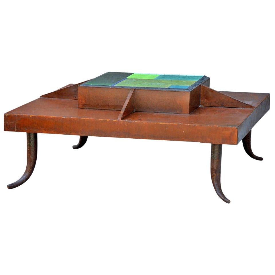 One-of-a-Kind Patinated Steel and Tile Studio Art Coffee Table