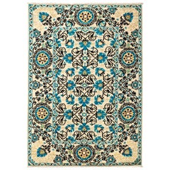 One-of-a-Kind Patterned and Floral Wool Hand Knotted Area Rug, Beige