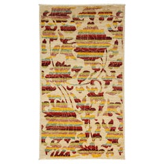One-of-a-Kind Patterned and Floral Wool Hand Knotted Area Rug, Carmine