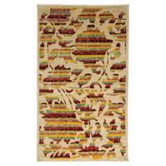 One-of-a-Kind Patterned and Floral Wool Hand Knotted Area Rug, Carmine