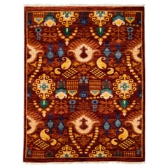 One-of-a-Kind Patterned and Floral Wool Hand Knotted Area Rug, Carmine