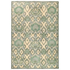 One-of-a-Kind Patterned and Floral Wool Hand Knotted Area Rug, Ivory