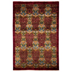 One-of-a-Kind Patterned and Floral Wool Hand Knotted Area Rug, Maroon