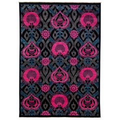 One-of-a-Kind Patterned and Floral Wool Hand Knotted Area Rug, Multi