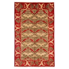 One of a Kind Patterned and Floral Wool Hand Knotted Area Rug, Multi