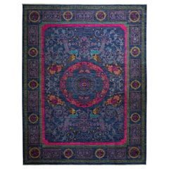 One of a Kind Patterned and Floral Wool Hand Knotted Area Rug, Multi