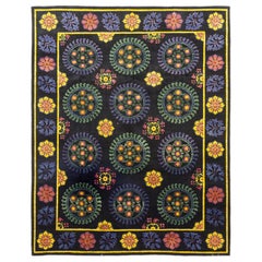 One-of-a-Kind Patterned and Floral Wool Hand-Knotted Area Rug, Onyx