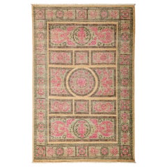 One of a Kind Patterned and Floral Wool Hand Knotted Area Rug, Pink