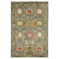One-of-a-Kind Patterned and Floral Wool Hand Knotted Area Rug, Sage
