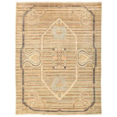 One-of-a-Kind Patterned and Floral Wool Hand Knotted Area Rug, Sepia