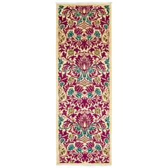 One of a Kind Patterned and Floral Wool Hand Knotted Runner, Magenta
