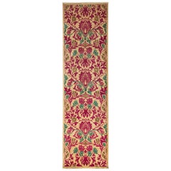 One-of-a-Kind Patterned and Floral Wool Hand Knotted Runner, Magenta
