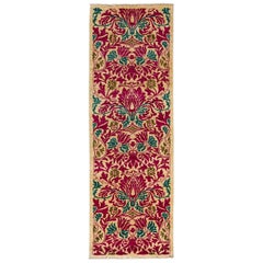 One of a Kind Patterned and Floral Wool Hand Knotted Runner, Magenta