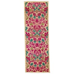 One-of-a-Kind Patterned and Floral Wool Hand Knotted Runner, Magenta