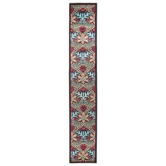 One-of-a-Kind Patterned and Floral Wool Hand Knotted Runner, Onyx