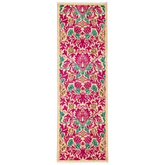 One-of-a-Kind Patterned and Floral Wool Hand Knotted Runner Rug, Magenta