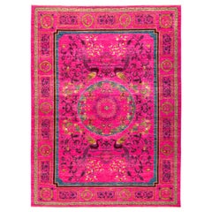 One of a Kind Patterned and Floral Wool Handmade Area Rug, Cerise