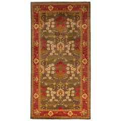 One-of-a-Kind Patterned and Floral Wool Handmade Area Rug, Chestnut