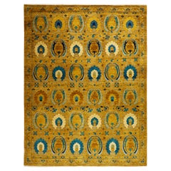 One-of-a-Kind Patterned and Floral Wool Handmade Area Rug, Goldenrod