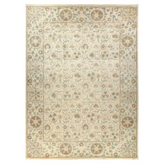 One-of-a-Kind Patterned and Floral Wool Handmade Area Rug, Parchment