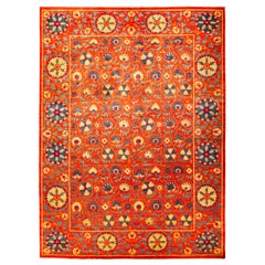 One of a Kind Patterned and Floral Wool Handmade Area Rug, Tiger