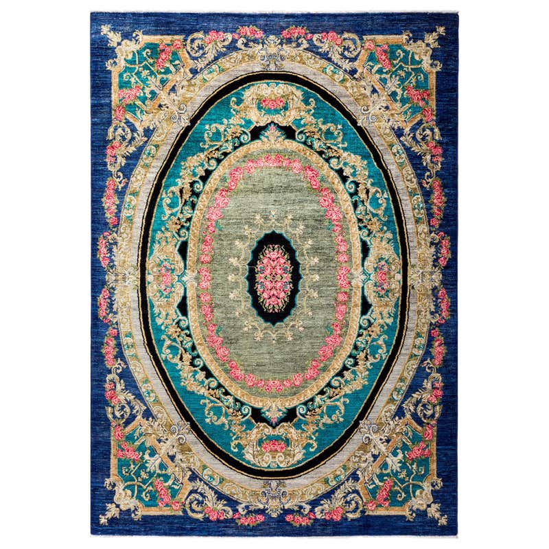 Natural Indigo Himalayan Wool Area Rug by Carini For Sale at 1stDibs