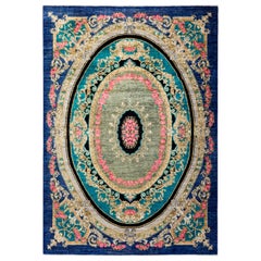 One-of-a-Kind Patterned & Floral Wool Hand Knotted Area Rug, Indigo