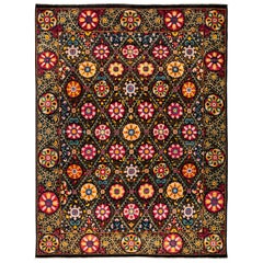 One-of-a-Kind Patterned & Floral Wool Hand Knotted Area Rug, Onyx