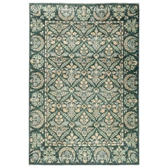 One of a Kind Patterned & Floral Wool Hand Knotted Area Rug, Pine