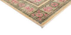 One of a Kind Patterned and Floral Wool Hand Knotted Area Rug, Pink